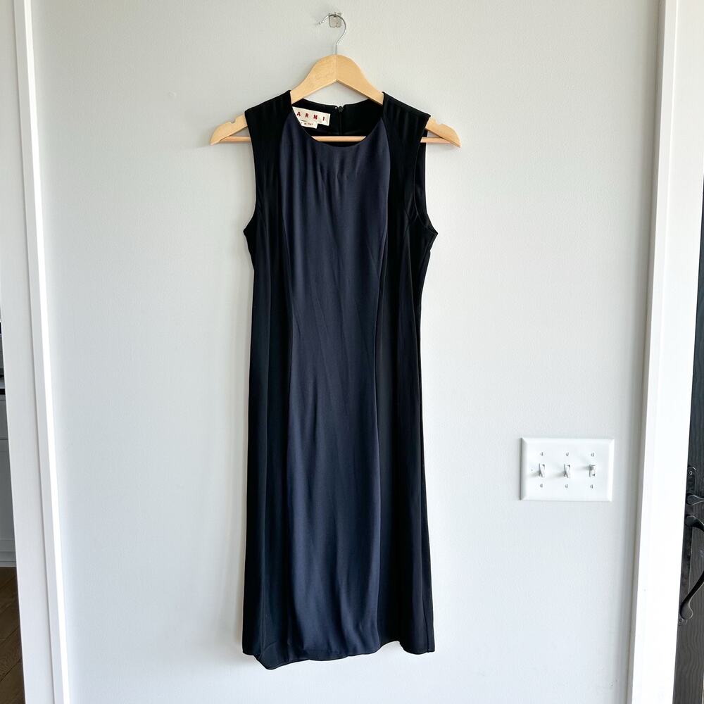 MARNI Colorblock Sleeveless Crew Neck Mini Shift Dress Black 38